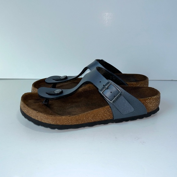 Birkenstock Women's‎ Birko-Flor Gizeh Pewter Blue Sandals Thong Leather 36EU - Picture 7 of 16